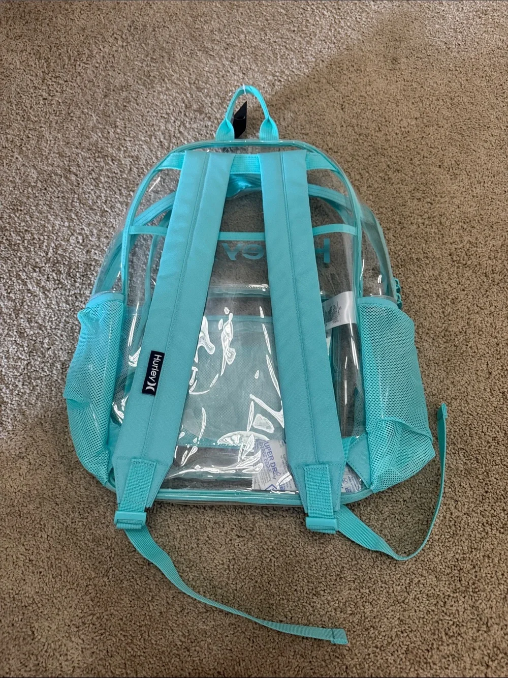 Hurley Teal Clear Backpack with Mesh Pockets